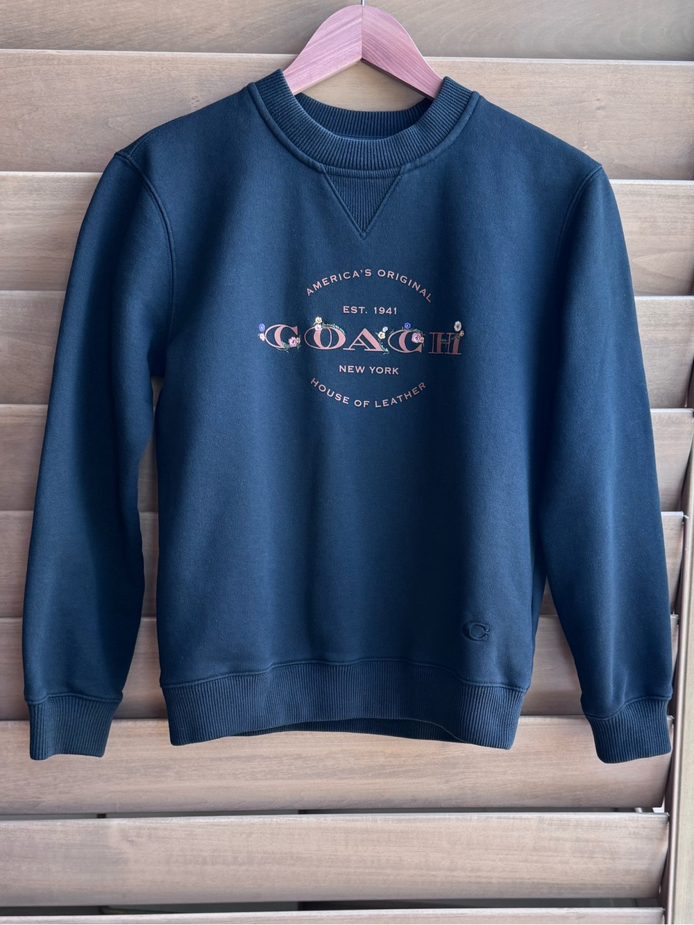 Coach Black Crewneck Sweatshirt with Multicolor Logo, Size: XSmall